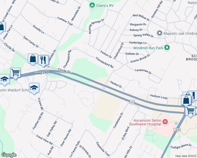 map of restaurants, bars, coffee shops, grocery stores, and more near 8350 U.S. 290 in Austin