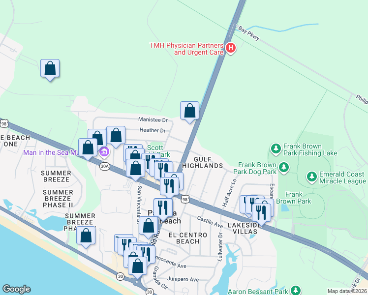 map of restaurants, bars, coffee shops, grocery stores, and more near 207 Randy Road in Panama City
