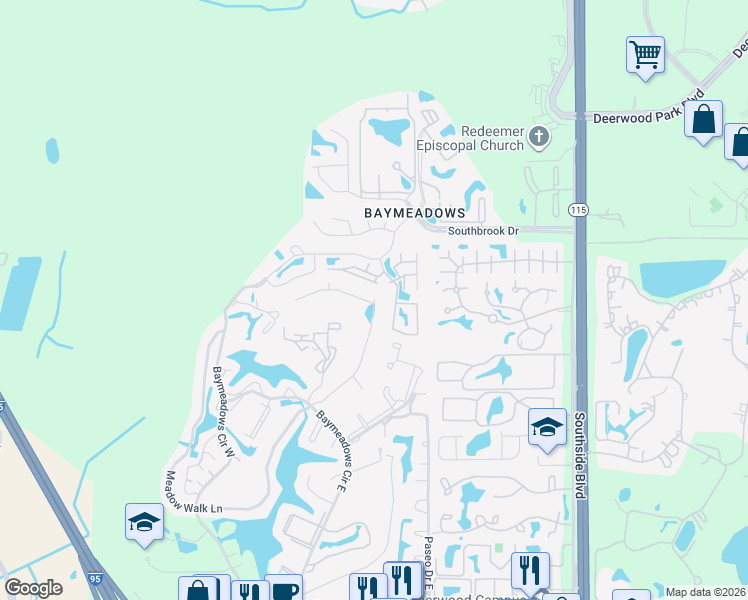 map of restaurants, bars, coffee shops, grocery stores, and more near 9591 Star Drive in Jacksonville