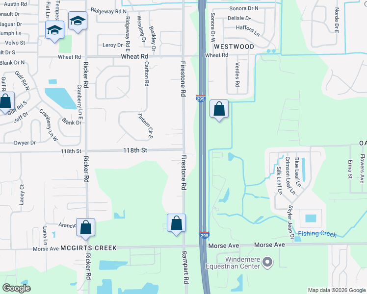 map of restaurants, bars, coffee shops, grocery stores, and more near 6368 Firestone Road in Jacksonville