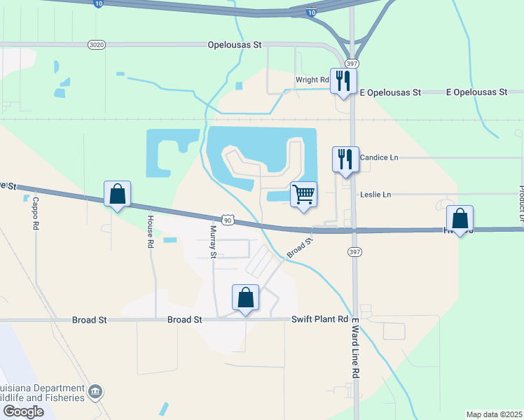 map of restaurants, bars, coffee shops, grocery stores, and more near 5609 U.S. 90 in Lake Charles