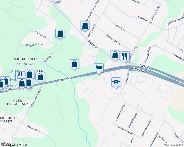 map of restaurants, bars, coffee shops, grocery stores, and more near 8822 U.S. 290 in Austin
