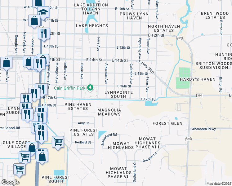 map of restaurants, bars, coffee shops, grocery stores, and more near 1609 Louisiana Avenue in Lynn Haven