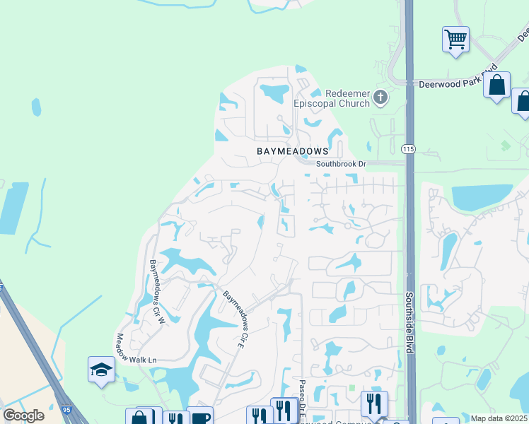 map of restaurants, bars, coffee shops, grocery stores, and more near 9591 Star Drive in Jacksonville