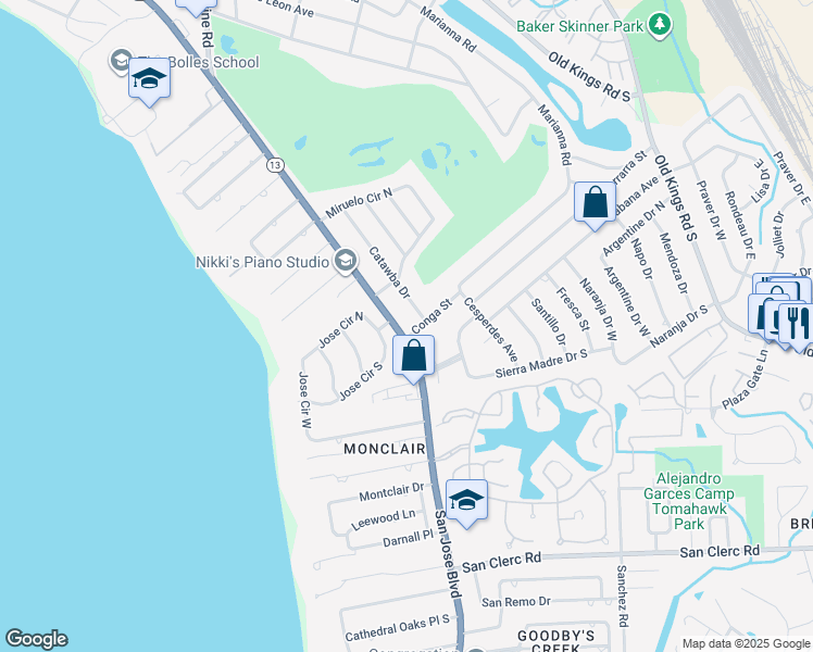 map of restaurants, bars, coffee shops, grocery stores, and more near 8043 San Jose Boulevard in Jacksonville