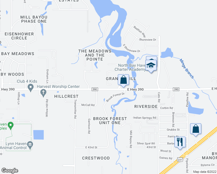 map of restaurants, bars, coffee shops, grocery stores, and more near 3702 Grants Mill Court in Lynn Haven