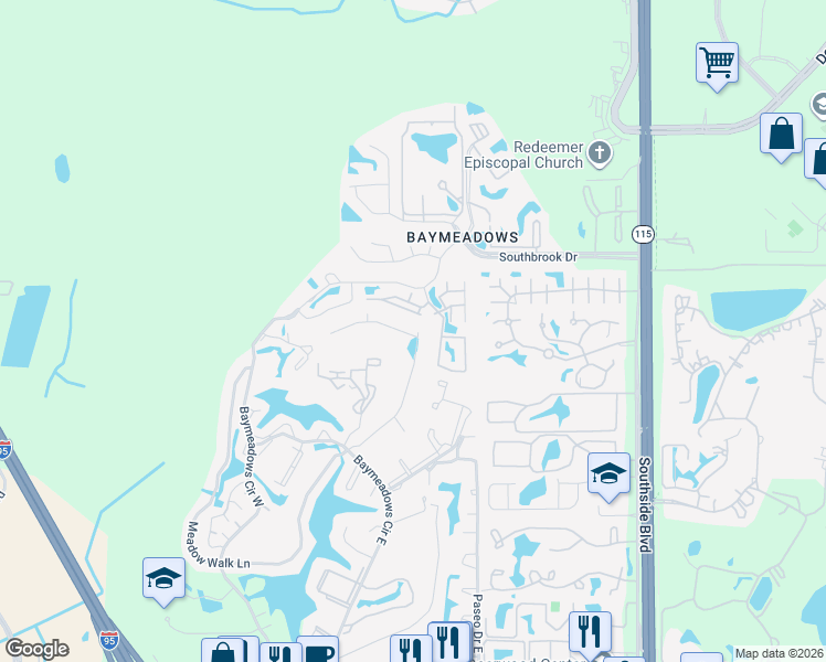 map of restaurants, bars, coffee shops, grocery stores, and more near 9591 Star Drive in Jacksonville