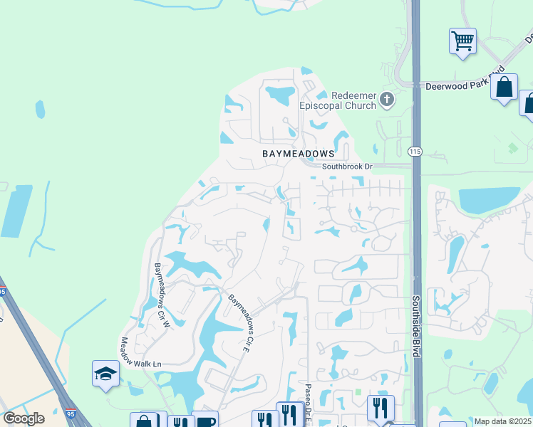 map of restaurants, bars, coffee shops, grocery stores, and more near 9591 Star Drive in Jacksonville