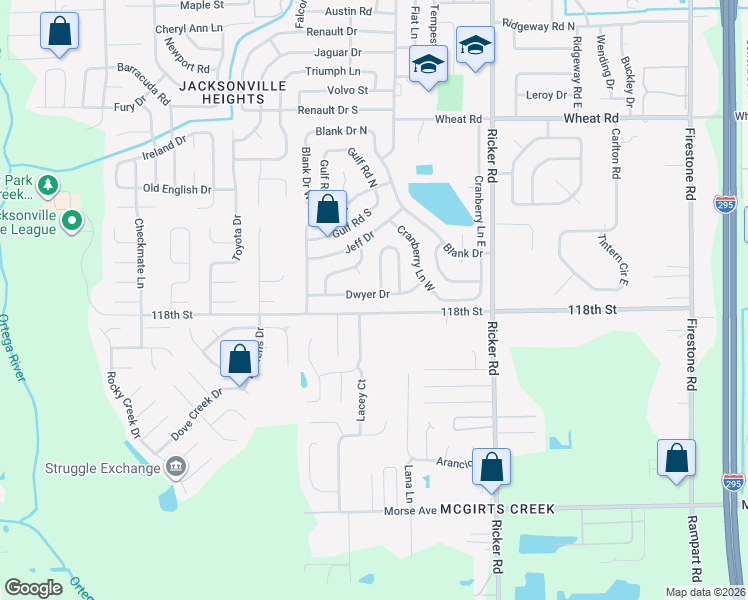 map of restaurants, bars, coffee shops, grocery stores, and more near 7919 Dwyer Drive in Jacksonville