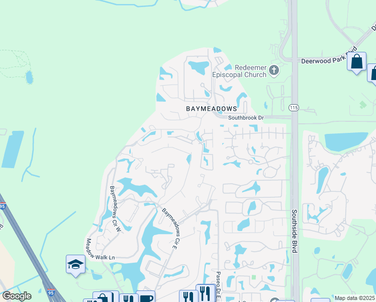 map of restaurants, bars, coffee shops, grocery stores, and more near 9591 Star Drive in Jacksonville