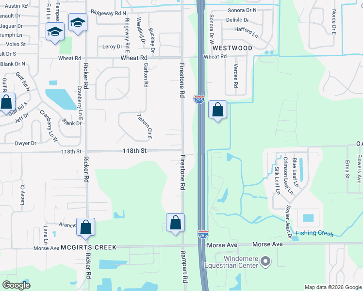 map of restaurants, bars, coffee shops, grocery stores, and more near 84 118th Street in Jacksonville