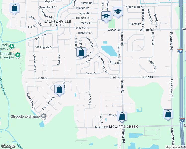 map of restaurants, bars, coffee shops, grocery stores, and more near 7919 Dwyer Drive in Jacksonville