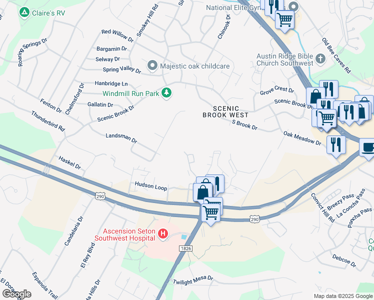 map of restaurants, bars, coffee shops, grocery stores, and more near 7507 Callbram Lane in Austin