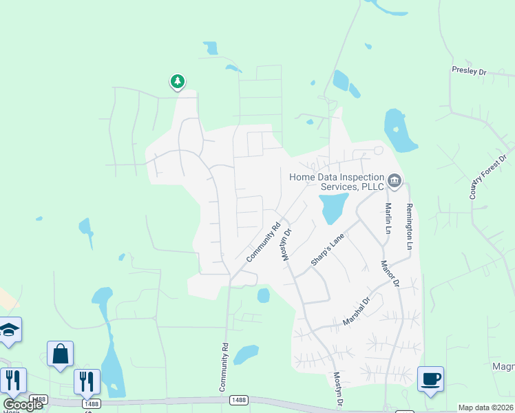 map of restaurants, bars, coffee shops, grocery stores, and more near 40502 Community Road in Magnolia