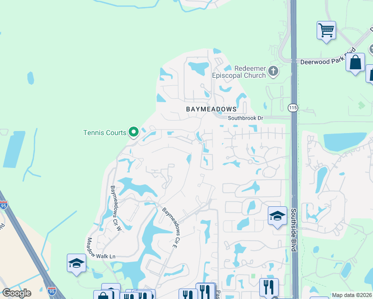 map of restaurants, bars, coffee shops, grocery stores, and more near 9591 Star Drive in Jacksonville