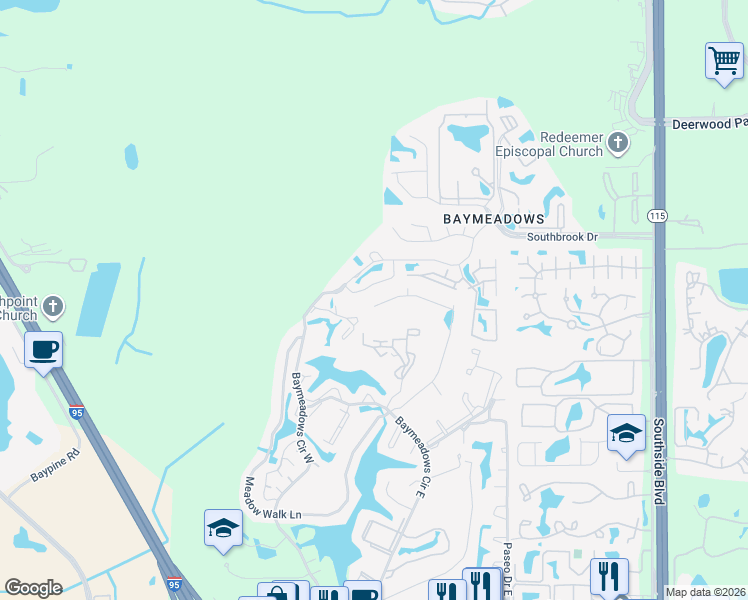 map of restaurants, bars, coffee shops, grocery stores, and more near 9489 Star Drive in Jacksonville