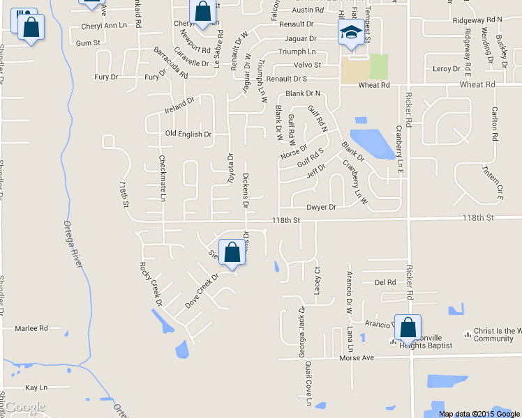 map of restaurants, bars, coffee shops, grocery stores, and more near 6350 Norse Drive in Jacksonville