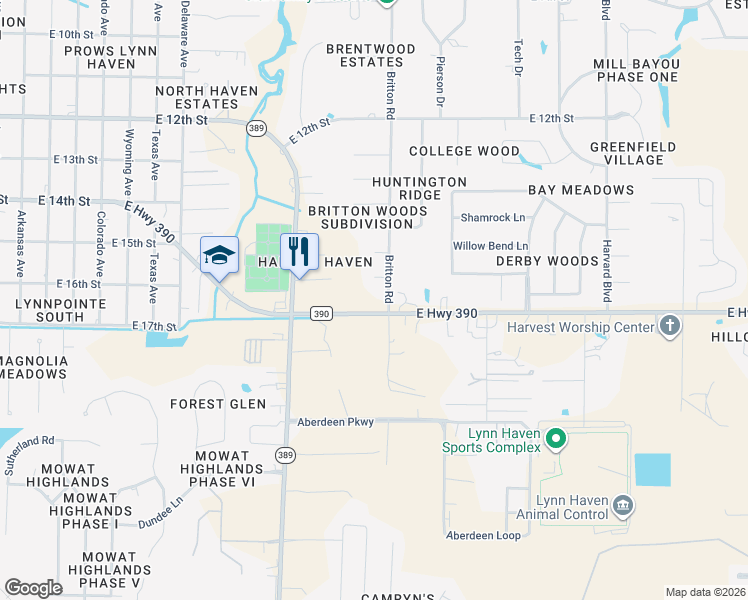 map of restaurants, bars, coffee shops, grocery stores, and more near 1618 Britton Rd in Lynn Haven