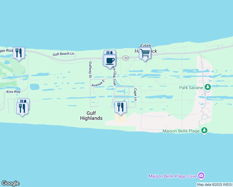 map of restaurants, bars, coffee shops, grocery stores, and more near 8632 Greenwich Court in Gulf Shores