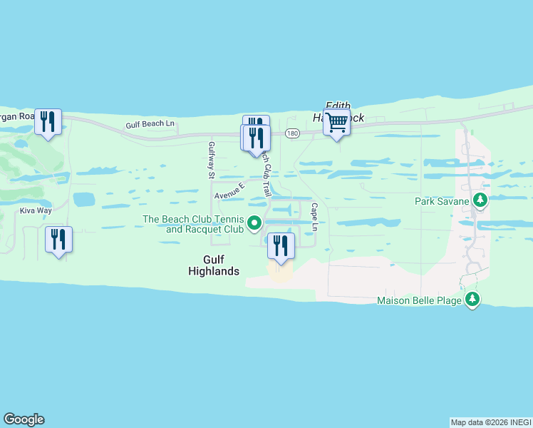 map of restaurants, bars, coffee shops, grocery stores, and more near 8632 Greenwich Court in Gulf Shores