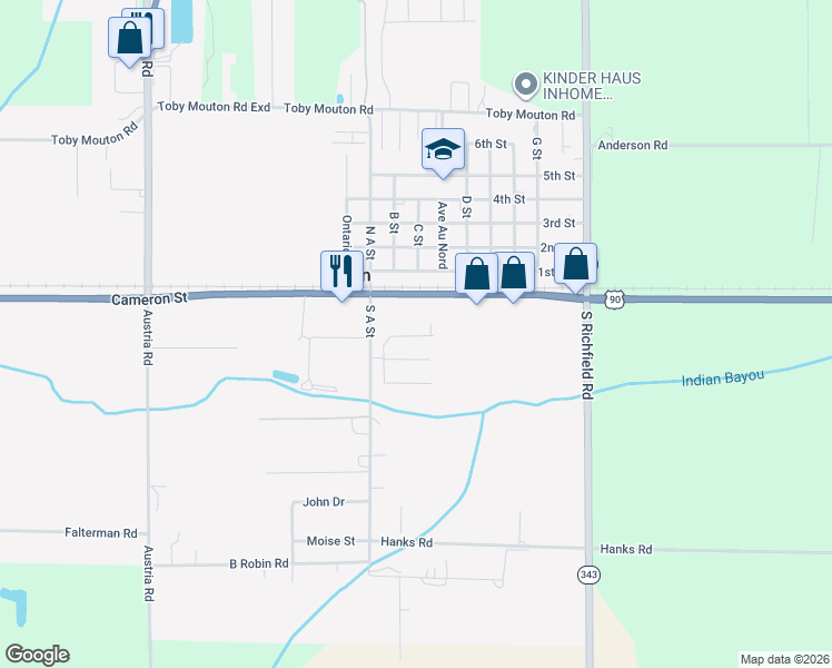 map of restaurants, bars, coffee shops, grocery stores, and more near 9013 Cameron Street in Duson