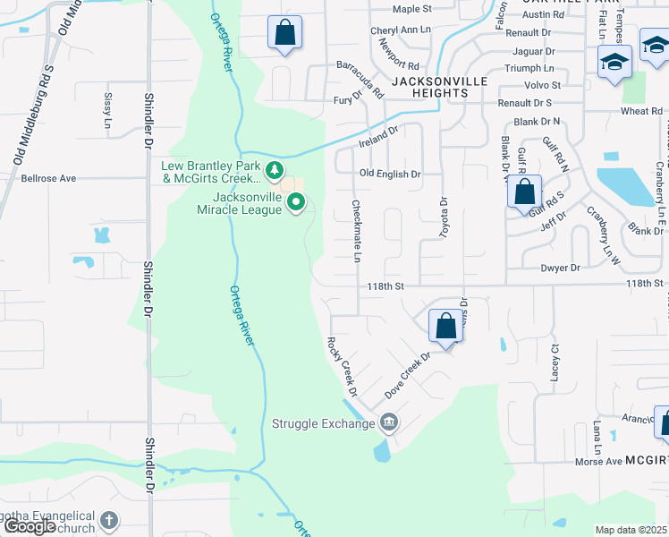 map of restaurants, bars, coffee shops, grocery stores, and more near 8379 Locke Court in Jacksonville