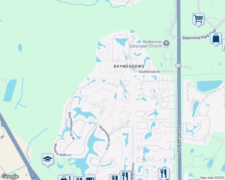 map of restaurants, bars, coffee shops, grocery stores, and more near 9591 Star Drive in Jacksonville