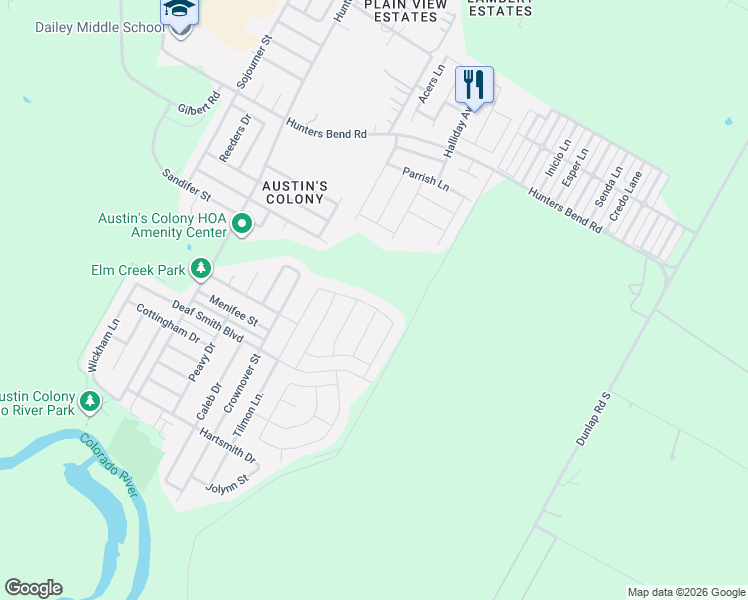 map of restaurants, bars, coffee shops, grocery stores, and more near 15106 Kent Justin Drive in Austin