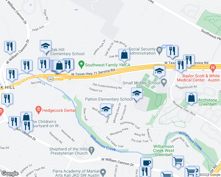 map of restaurants, bars, coffee shops, grocery stores, and more near 6029 Old Fredericksburg Road in Austin