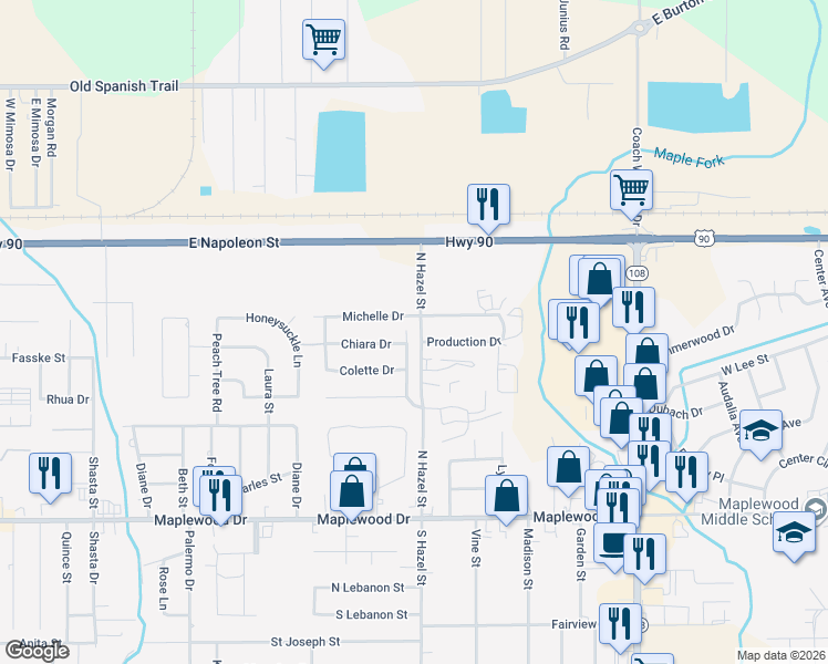 map of restaurants, bars, coffee shops, grocery stores, and more near 916 Jacques Drive in Sulphur