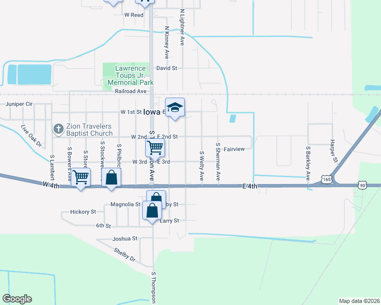 map of restaurants, bars, coffee shops, grocery stores, and more near 313 South Lightner Avenue in Iowa