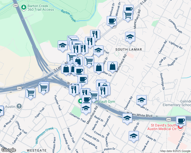 map of restaurants, bars, coffee shops, grocery stores, and more near 4017 Victory Drive in Austin