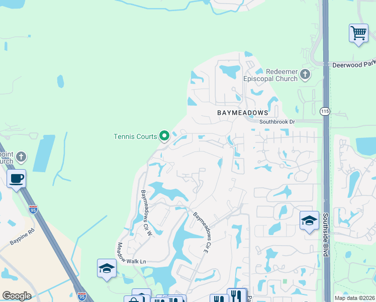 map of restaurants, bars, coffee shops, grocery stores, and more near 9489 Star Drive in Jacksonville