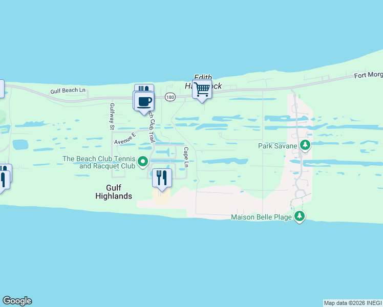 map of restaurants, bars, coffee shops, grocery stores, and more near 655-699 Cabana Beach Rd in Gulf Shores