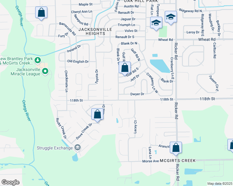 map of restaurants, bars, coffee shops, grocery stores, and more near 6350 Norse Drive in Jacksonville