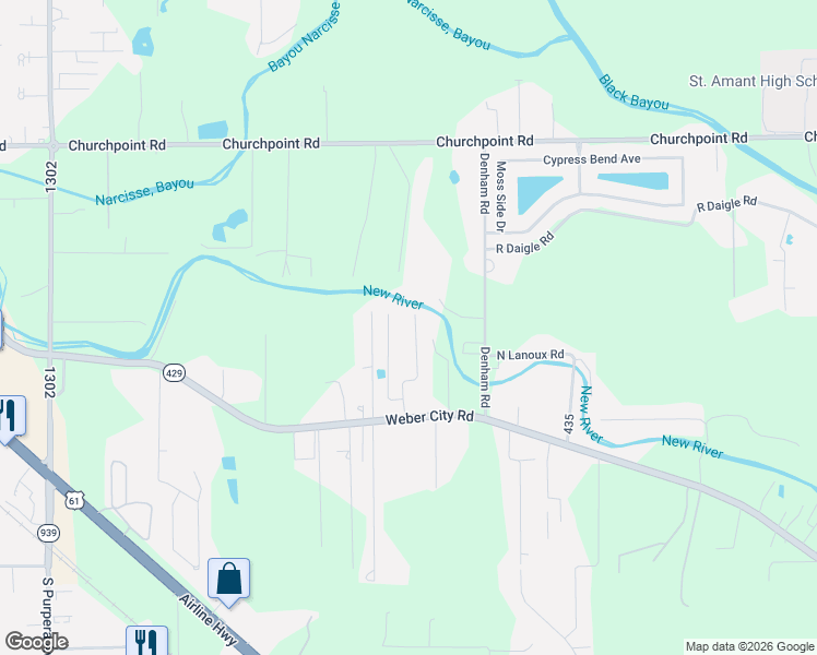 map of restaurants, bars, coffee shops, grocery stores, and more near 11320 Triche Road in Gonzales