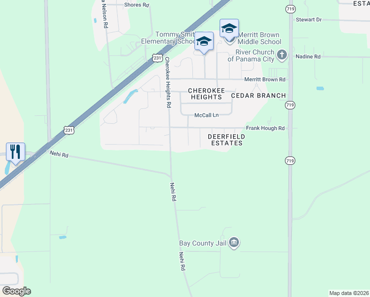 map of restaurants, bars, coffee shops, grocery stores, and more near 4703 Shannon Lane in Panama City