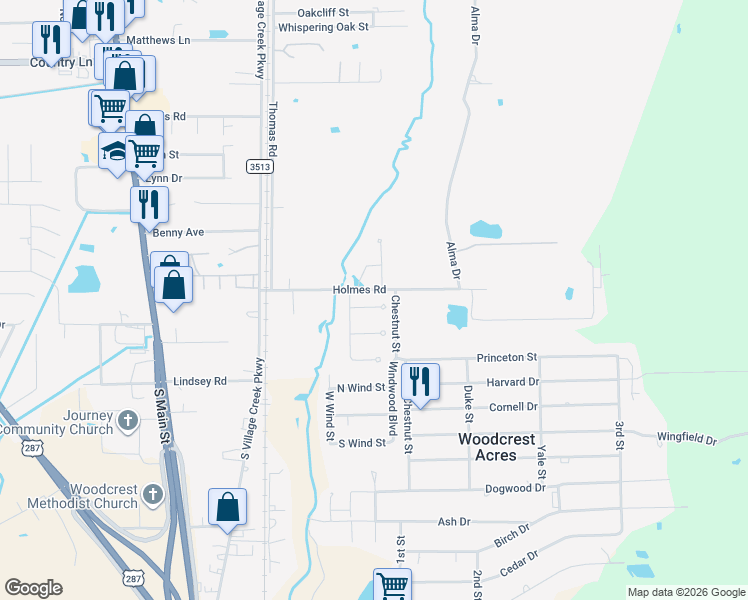 map of restaurants, bars, coffee shops, grocery stores, and more near 107 Kipper’s Court in Lumberton