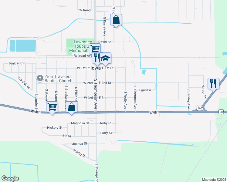 map of restaurants, bars, coffee shops, grocery stores, and more near 313 S Lightner Ave in Iowa