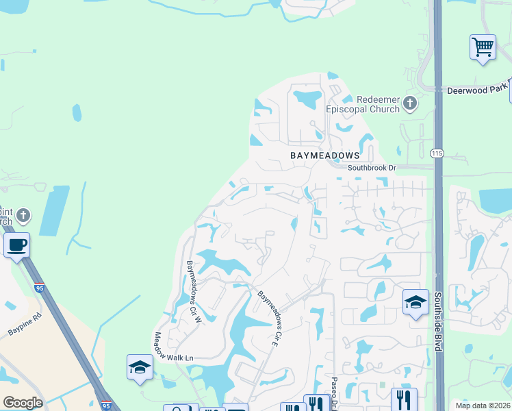 map of restaurants, bars, coffee shops, grocery stores, and more near 9489 Star Drive in Jacksonville