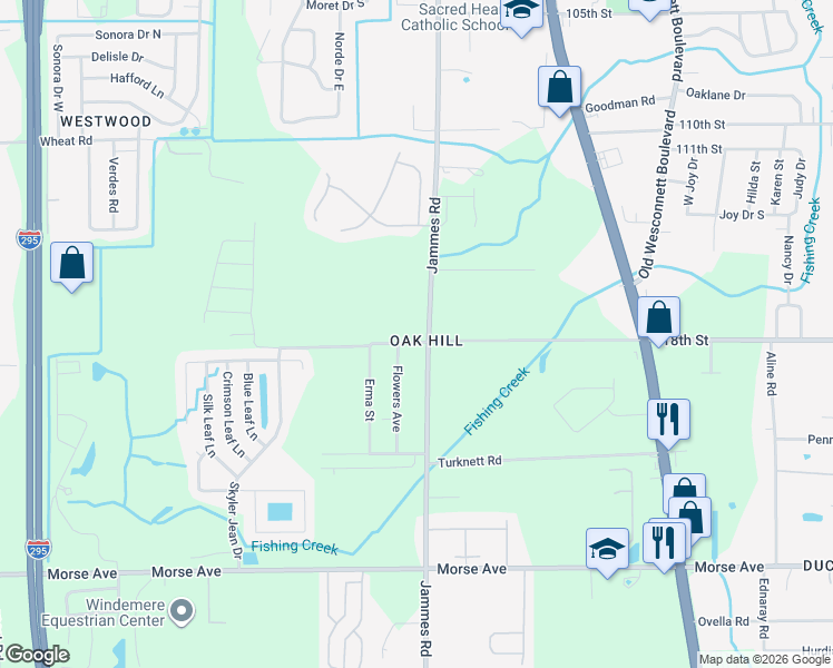 map of restaurants, bars, coffee shops, grocery stores, and more near 6415 118th St in Jacksonville