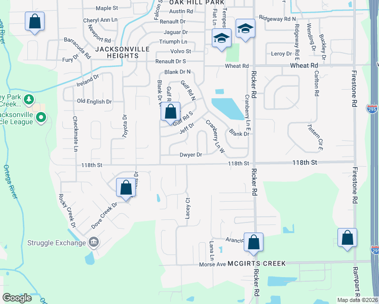 map of restaurants, bars, coffee shops, grocery stores, and more near 7919 Dwyer Drive in Jacksonville