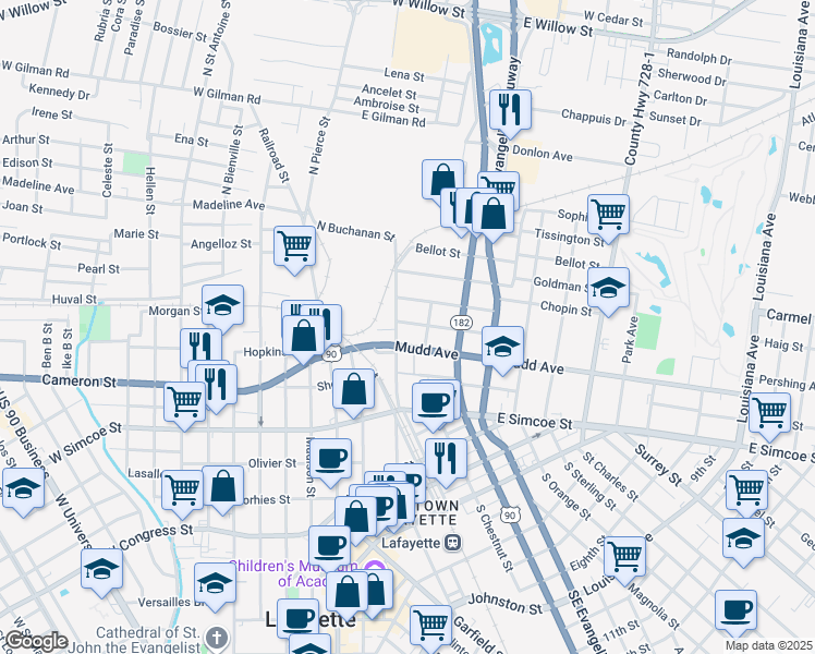 map of restaurants, bars, coffee shops, grocery stores, and more near 210 Hobson St in Lafayette