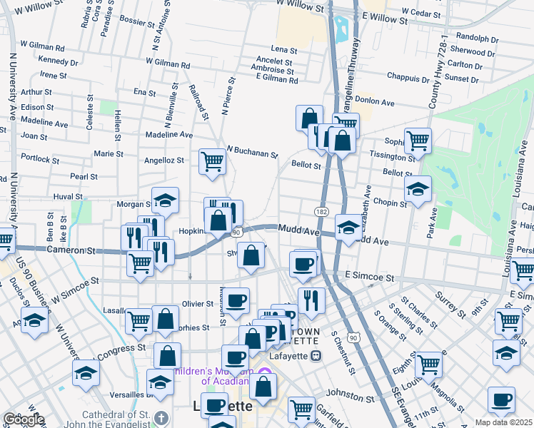 map of restaurants, bars, coffee shops, grocery stores, and more near 101 Hobson Street in Lafayette