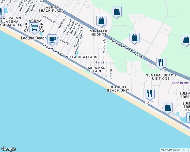 map of restaurants, bars, coffee shops, grocery stores, and more near 17811 Front Beach Road in Panama City Beach