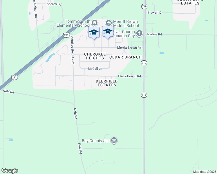 map of restaurants, bars, coffee shops, grocery stores, and more near 4704 Deerfield Drive in Panama City