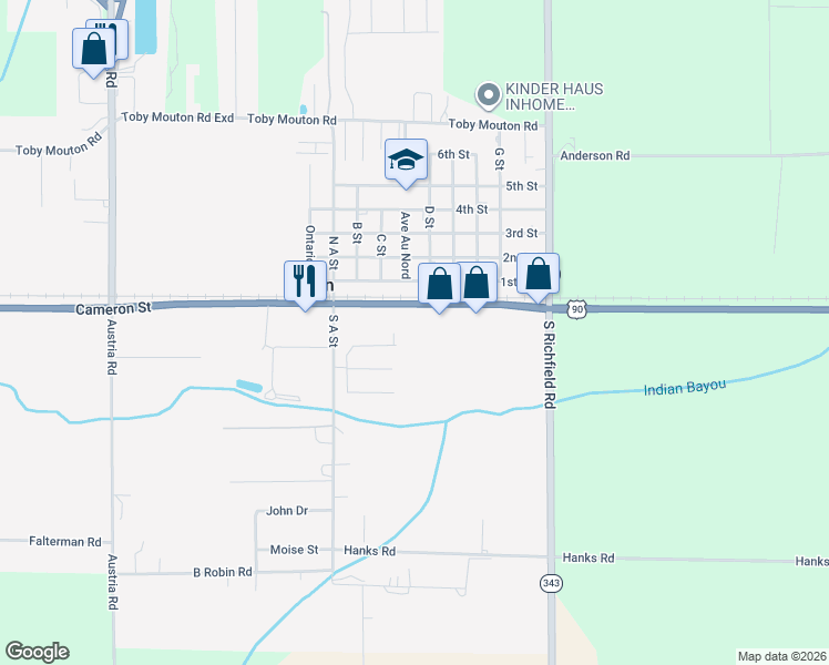 map of restaurants, bars, coffee shops, grocery stores, and more near 8927 Cameron Street in Duson