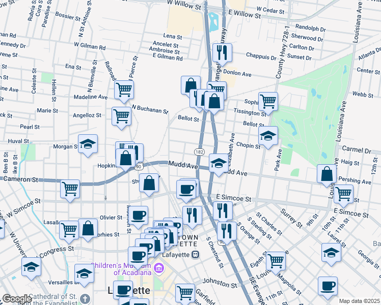 map of restaurants, bars, coffee shops, grocery stores, and more near 311 Hobson Street in Lafayette