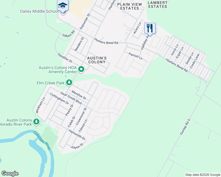 map of restaurants, bars, coffee shops, grocery stores, and more near 15204 Kent Justin Drive in Austin
