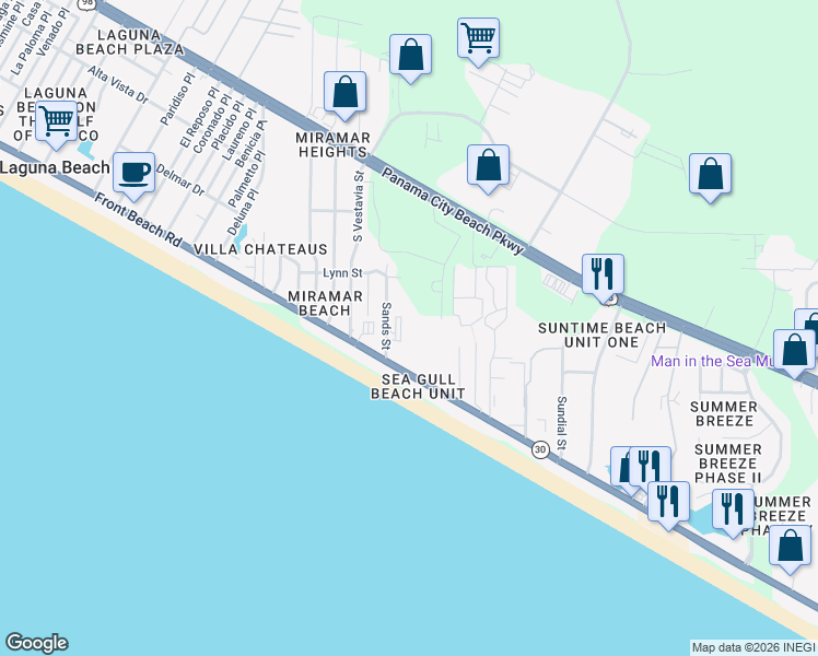 map of restaurants, bars, coffee shops, grocery stores, and more near 17680 Front Beach Road in Panama City Beach
